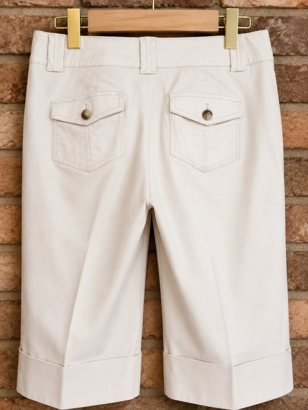 Ann Taylor Cream Tailored Bermuda Shorts - Cuffed Knee-Length - Picture 9 of 10